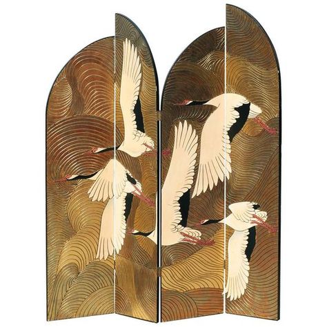 Cheap Dorm Decor, Crane Design, Japanese Screen, Panel Screen, Decorative Screens, Folding Screen, Deco Furniture, Ukiyo E, Art Deco Furniture