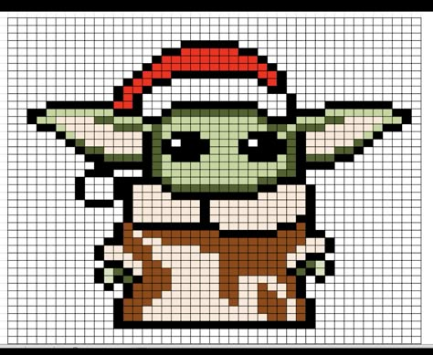 Baby Yoda cross stitch pattern Baby Yoda Pattern, Pixel Art Noel, Christmas Baby Yoda, Christmas Perler Beads, Cross Stitch Christmas Ornaments, Star Wars Christmas, Disney Cross Stitch, Pixel Art Pattern, Cross Stitch Patterns Christmas