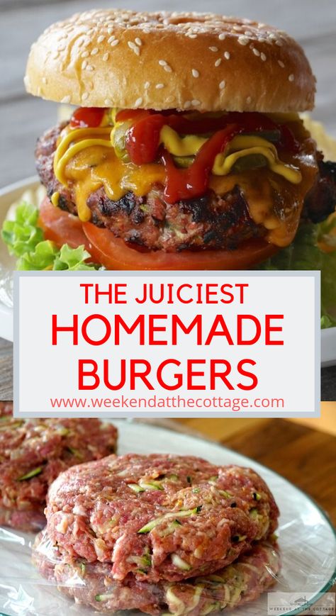 Best Hamburger Recipes, Gourmet Burgers Recipes, Bbq Hamburgers, Homemade Burger Recipe, Burger Recipes Beef, Juicy Hamburgers, Hamburger Dishes, Grated Zucchini, Gourmet Burger