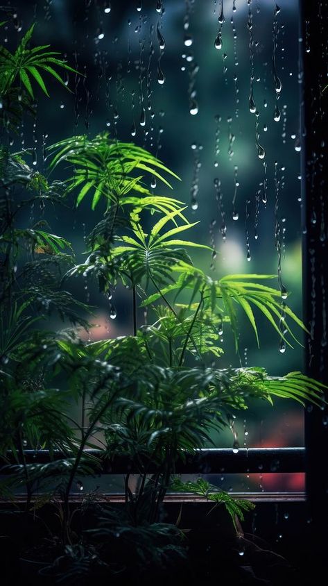 A rain scene with plant nature night glass. | premium image by rawpixel.com Plant Digital Art, Rainy Day Wallpaper, Plant Aquarium, Rain Video, Nature Verte, Rain Wallpaper, Rain Aesthetic, Rain Photo, Night Rain