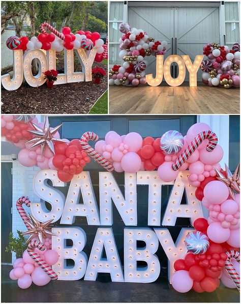 Various marquee letter light backdrop setups for a holiday party spell out "Jolly", "Joy", and "Santa Baby". Christmas Marquee Decoration, Party Marquee, Backdrop Inspiration, Marquee Decoration, Wording Ideas, Lighted Marquee Letters, Light Backdrop, Christmas Float, Christmas Holiday Party