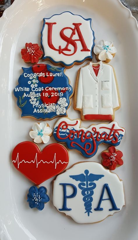 Physician Assistant Party Ideas, White Coat Ceremony Cookies, White Coat Ceremony Cake, Pa School Graduation Party, Pa Graduation Party, Physician Assistant Graduation Party, Pa School Graduation, Tk Graduation, Physician Assistant Graduation