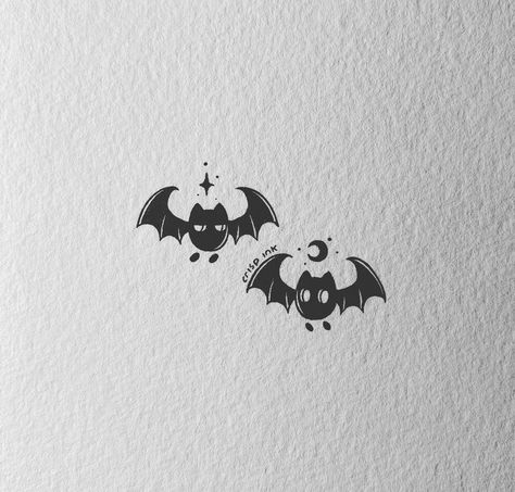 Gothic Matching Tattoos, Tatoos Couple, Bat Tatoos, Spooky Best Friend Tattoos, Matching Ghost Tattoos, Crisp Ink, Bat Tattoos, Illustrative Tattoos, Tattoos Abstract