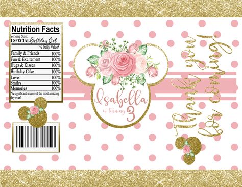 Chip Bag Template, Bag Template, Minnie Birthday, 100th Birthday, 4th Birthday, Chip Bag, Watercolor Flowers, Girl Birthday, 1st Birthday