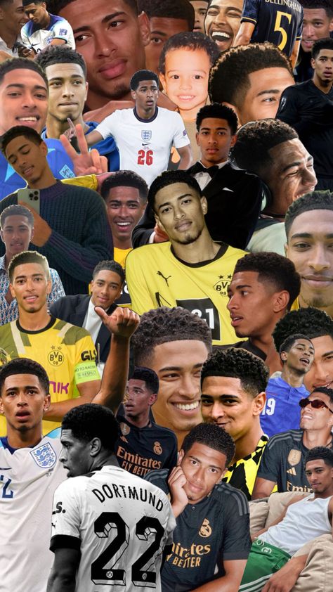 Jude Bellingham collage #footballwallpaper #judebellingham #football #realmadrid #england #naddykins_1 #naddykins_ #naddykins Madrid Aesthetic, England Football Players, Cristiano Ronaldo Junior, Cute Football Players, Soccer Boyfriend, Football Boyfriend, England Players, Jude Bellingham, Soccer Guys