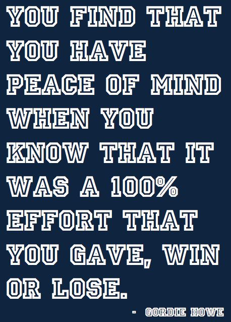 You find that you have peace of mind when you know that it was a 100% effort that you gave, win or lose. (Gordie Howe) #gymspiration Quotes About Effort In Sports, Quotes About Effort, Effort Quotes, Gordie Howe, Sports Motivation, Hockey Room, Lost Quotes, Basketball Quotes, Win Or Lose