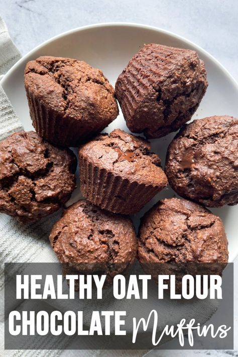 Oat Flour Muffins, Gluten Free Chocolate Muffins, Healthy Chocolate Muffins, Oat Flour Recipes, Healthy Muffin, Healthy Muffin Recipes, Oat Muffins, Chocolate Oats, Healthy Baked