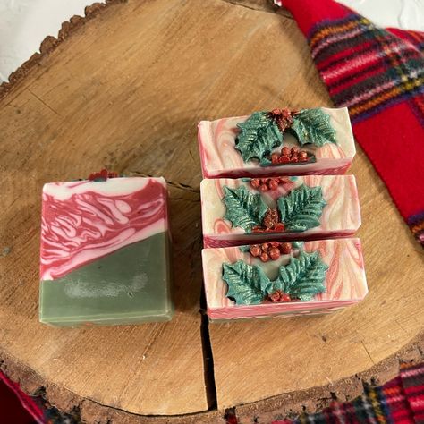 Candy Cane & Pine Artisan Soap Bar *Design May Vary With Each Soap* Cold Processed Soap Fragance Oil: Christmas Tree & Peppermint Weight: ~5 Oz Ingredients: Olive Oil, Coconut Oil, Shea Butter, Cocoa Butter, Castor Oil, Sodium Hydroxide, Distilled Water, Fragance Oil. Christmas Soap Scents, Natural Christmas Soap, Christmas Soap Photography, Christmas Cold Process Soap, Soap Bar Design, Christmas Soap Ideas, Christmas Soaps, Soap Design Ideas, Cold Process Soap Designs