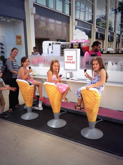 Enjoy there Gelato on our ice cream cone seats at the centre:mk kiosk Patisserie Fine, Ice Cream Business, Bakery Design Interior, Gelato Shop, Cafe Seating, Bakery Decor, Ice Cream Design, Cafe Shop Design, Coffee Shops Interior