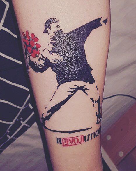 Homeless Tattoo Ideas, Banksy Art Tattoo, Bansky Tattoos, Banksy Tattoo Ideas, Leftist Tattoo, Mental Crisis, Punk Tattoo Ideas, Banksy Tattoo, Resist Tattoo