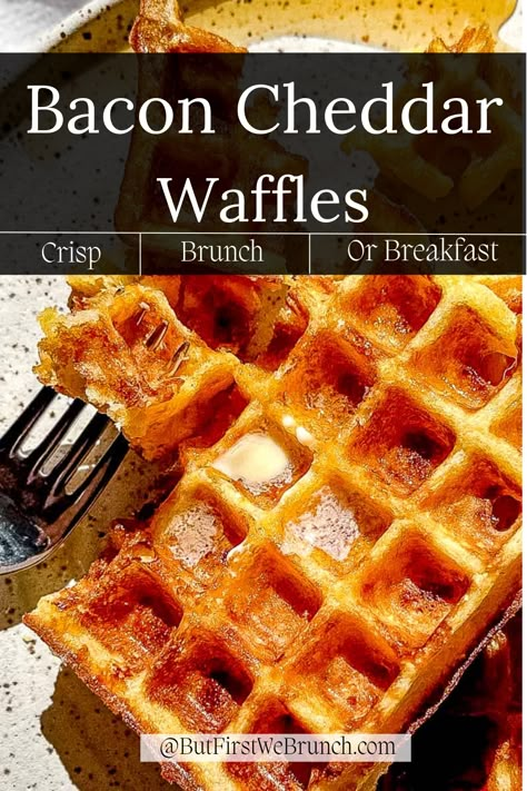 Bacon And Cheese Waffles, Sausage Cheese Waffles, Savoury Waffle Recipe Easy, Bacon Cheddar Waffles, Cheese Waffles Recipe, Pizza Waffles Recipe, Salty Waffles Recipes, Mini Waffles Ideas, Flavored Waffle Recipe