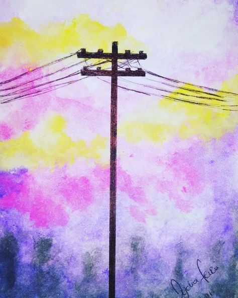 Paint Sunset, Line Painting, Telephone Line, Spoke Art, Water Paint, Water Painting, Line Art, Long Hair, Sketch