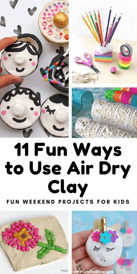 Need a fun project to do with the kids this weekend? Try this air dry clay projects. From unicorns to funny faces there's a project here your child is sure to enjoy! #kidcrafts #crafting Preschool Air Dry Clay Projects, Air Dry Clay Crafts For Kids, Kids Air Dry Clay Projects, Air Dry Clay Pinch Pots, Air Dry Crafts, Air Clay Ideas For Kids, Air Dry Clay Preschool, Air Dry Clay Projects For Kids Christmas, Air Dry Clay Projects Elementary