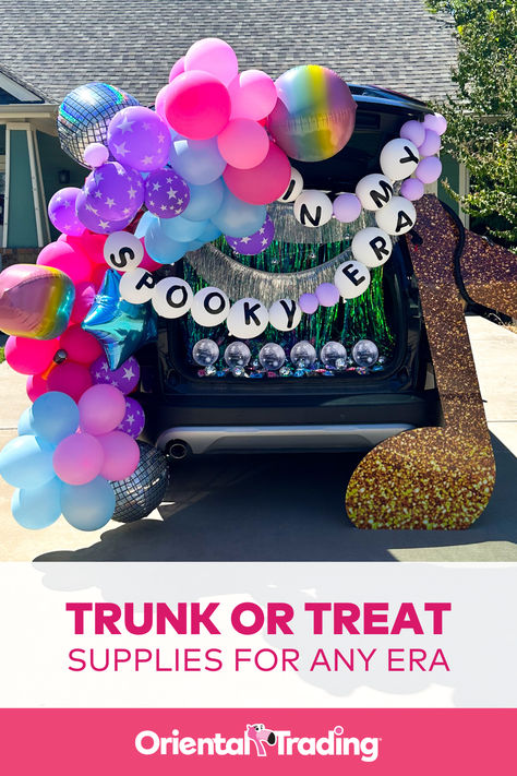 Get in your spooky era and find all the supplies you need for your trunk or treat setup!!!💜🪩🎶 Trunk Or Treat Decorations, Trunk Or Treat Kits, Trunk Or Treat Ideas, Homecoming Parade, November Crafts, Harvest Party, Fall Fest, Halloween Bash, Treat Ideas