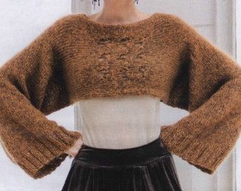 Cropped sweater shrug | Etsy NO Chunky Sweater Pattern, Knitting Pattern Beginner, Hole Sweater, Shrug Knitting Pattern, Sweater Shrug, Crop Pullover, Jumper Knitting Pattern, Womens Crochet Patterns, Patterned Crop Top