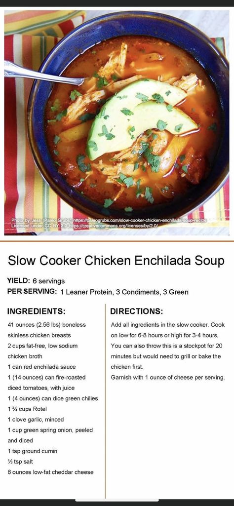 Slow Cooker Enchiladas, Lean Protein Meals, Lean And Green, Green Soup, Chicken Enchilada Soup, Enchilada Soup, Lean Meals, Lean And Green Meals, Chicken Enchilada