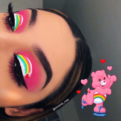 MELS SMITH 🎀 on Instagram: “CHEER BEAR 🌈 💖 TAG someone who loves carebears! Continuing my Carebear series 😊 ———————————————— Brows: #anastasiabeverlyhills dark brown…” Fierce Makeup, Makeup Pictorial, Neon Makeup, Eye Makeup Looks, Glam Slam, Make Up Videos, Palette Makeup, Eye Makeup Designs, Colorful Eye Makeup