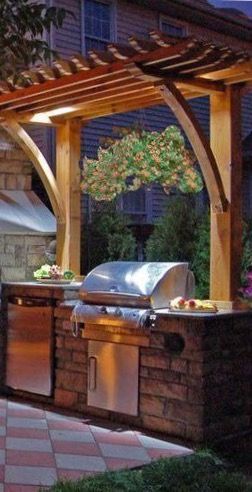 L shaped grill station and bar Simple Outdoor Kitchen, Grill Designs, Outdoor Grill Area, Backyard Covered Patios, Outdoor Grill Station, Patio Grill, Outdoor Barbeque, Dream Patio, Grill Station