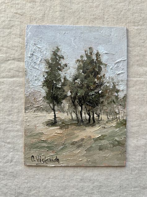 Small Landscape Paintings, Small Oil Paintings, Small Impressionist Paintings, Tiny Landscape Painting, Muted Landscape Painting, Vintage Countryside Painting, Mini Oil Painting, Countryside Paintings, Cold Wax Painting