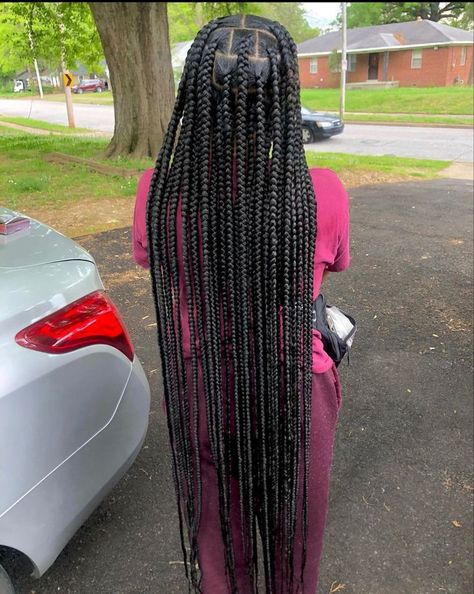 Large Knotless Thigh Length, Large Extra Long Knotless Braids, Medium Extra Long Knotless Braids, Jumbo Knee Length Knotless Braids, Extra Long Braids For Black Women, Large Knee Length Knotless Braids, Large Knotless Box Braids Long, Thigh Length Knotless Braids, Knee Length Knotless Braids