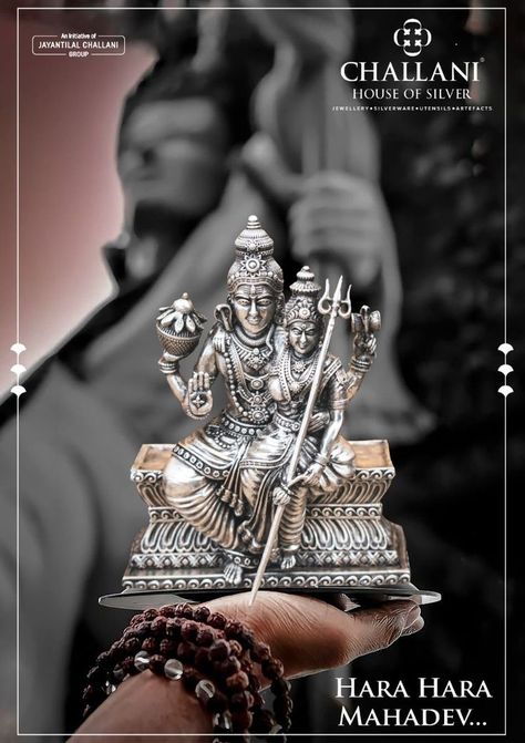 Lord Shiva with Parvati Maa are the epitome of love. Our intricately crafted silver idol of Shiv Parvati will accentuate the look of your pooja room. Rich crafting with fine design for gifting specially made by silver in superior quality. Bring propitiousness & positivity to your home with our beautiful god idols. Make an appointment or do visit our showroom at CHALLANI JEWELLERY MART, T. Nagar, Chennai. You can also call us for any queries or book an appointment for video call at +91-9094949465 Lord Shiva With Parvati, Shiva With Parvati, Parvati Maa, Silver Idols, Mens Bracelet Gold Jewelry, Shiv Parvati, God Idols, Make An Appointment, Mens Gold Bracelets