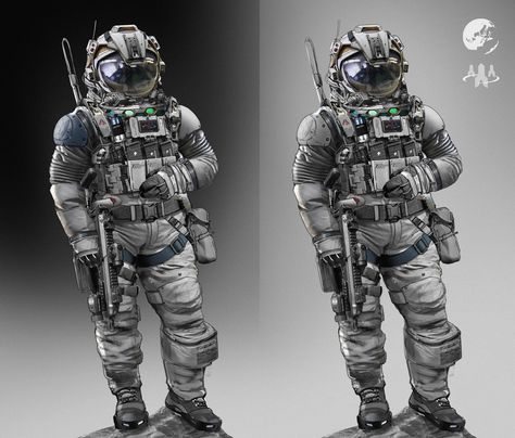 Space Suit Concept Art, Akira Hayama, Futuristic Soldier, Futuristic Military, Space Warfare, Space Armor, Space Soldier, Design Exploration, Astronaut Suit