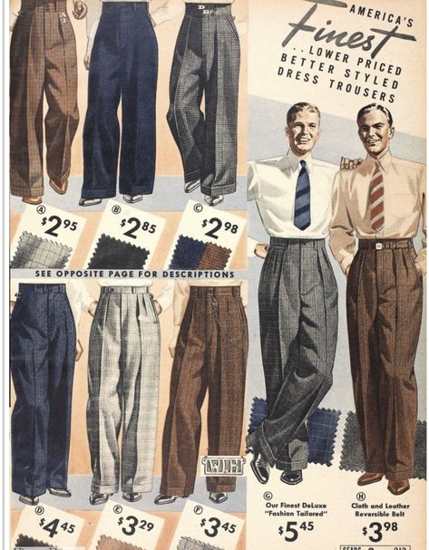 Vintage Trousers Mens, 1930s Trousers, 1930s Mens Fashion, Men's Fashion Illustration, 1930s Men, Sartorial Style, Oxford Bags, Flannel Shorts, Mens Slacks