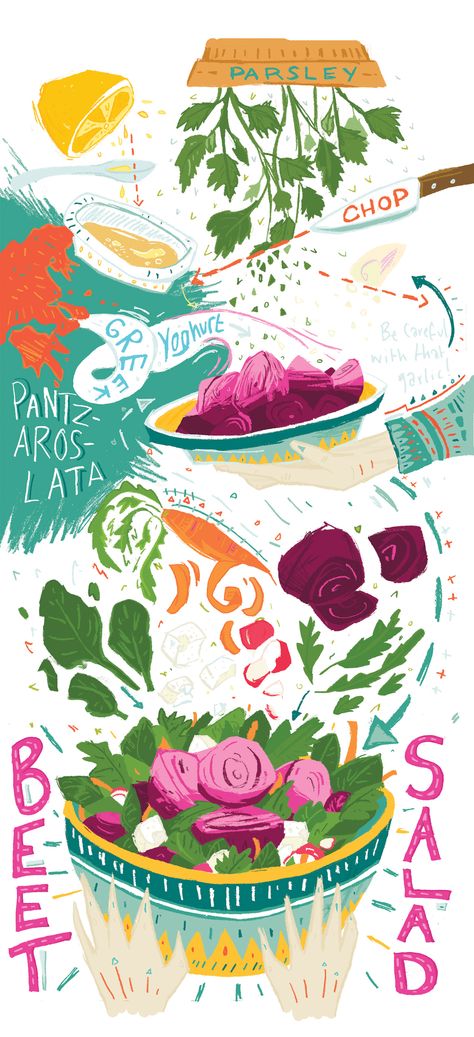 Jade Wall #Illustration >> and oh the beets are in season now! Salad Illustration Drawings, Salad Drawing Illustration, Beetroot Illustration, Food Pattern Illustration, Beet Illustration, Smoothie Illustration, Salad Illustration, Wall Illustration, Illustrator Tips