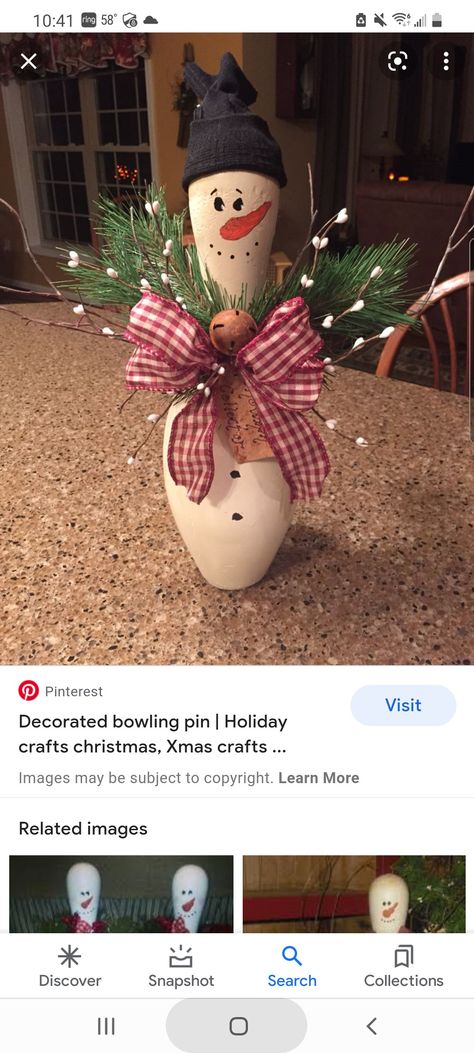 Snowman Bowling Pin, Christmas Bowling Pins, Bowling Pin Snowman, Bowling Pins Ideas, Diy Bowling Pins, Bowling Pin Crafts, Diy Bowling, Christmas Crafts Diy Gifts, Dollar Store Christmas Decorations