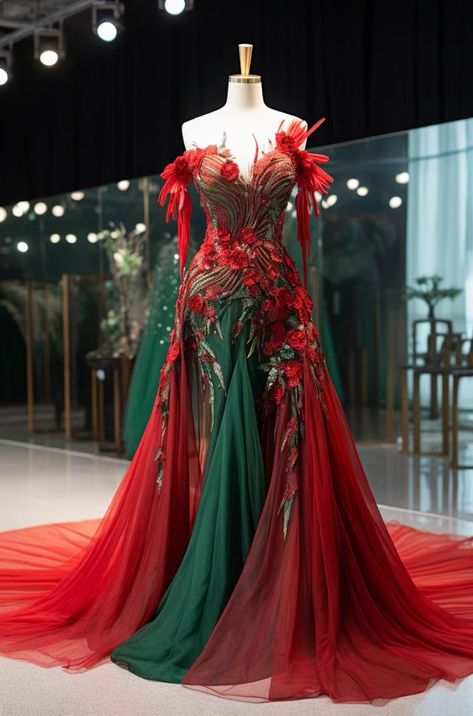 Red Green Dress, Green Dress Outfit, Gown Inspiration, Fantasy Dresses, Fantasy Gowns, Fairytale Dress, Text Stories, Fantasy Dress, Fashion Inspiration Design