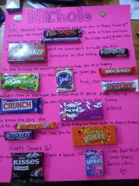 Sweet 16 Poster Board Ideas, Sweet 16 For Boys, Candy Boards, 16 Birthday Presents, Sweet 16 Candy, Candy Card, Sweet 16 Birthday Gifts, Sweet Sixteen Gifts, Candy Poster