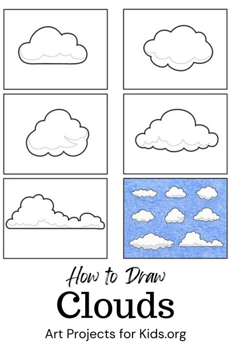 How To Draw A Cloud Easy, How To Draw A Cloud Step By Step, Cloud Art Project, Drawing Ideas Clouds, How To Draw Clouds Step By Step, Cloud Drawing Step By Step, Drawing Clouds Pencil, How To Draw Clouds With Pencil, How To Draw A Cloud