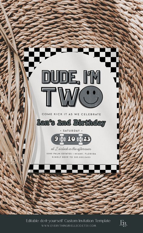 Funny Second Birthday Themes, Two Cool Dude Birthday, Skateboard First Birthday, 2 Rad Birthday, Boys Birthday Party Theme, Two Rad Birthday Party Boy, Two Rad Birthday Party, 2nd Birthday Ideas For Boys, 2 Cool Birthday Party Boy