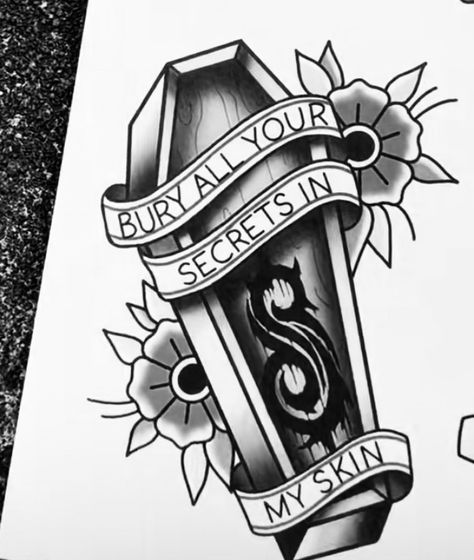 Traditional Coffin Tattoo Design, Coffin Flash Tattoo, Boredom Drawings, Traditional Tattoo Coffin, Coffin Outline, Friday The 13th Tattoo Flash, Slipknot Tattoo, Coffin Tattoo, Learning Psychology