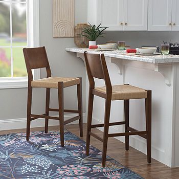 Charlet 2-pc. Bar Stool, Color: Brown - JCPenney Wooden Barstools In Kitchen, 30 Inch Bar Stools, Stool Dimensions, Brown Bar Stools, Modern And Traditional Decor, Leather Bar Stools, Wood Bar Stools, Wood Counter, Modern Bar Stools