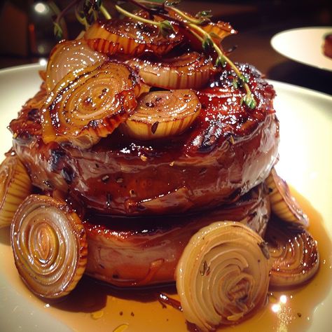 Balsamic Glazed Steak with Caramelized Onions: A Gourmet Delight Elevate your dinner with our Balsamic Glazed Steak with Caramelized Onions! 🥩🍷✨ This gourmet dish combines perfectly seared steak with sweet caramelized onions and a tangy balsamic glaze. Perfect for a special occasion or a romantic dinner at home. 🌿❤️ Ingredients 2 ribeye or filet mignon steaks (about 8 oz each) 2 tablespoons olive oil Salt and pepper to taste 1 large onion, thinly sliced 3 tablespoons butter 1/2 cup balsamic... Steak With Caramelized Onion, Steak Glaze Recipes, Glazed Steak, Romantic Dinner At Home, Seared Steak, Fine Dining Recipes, Balsamic Beef, Food Babe, Dinner At Home