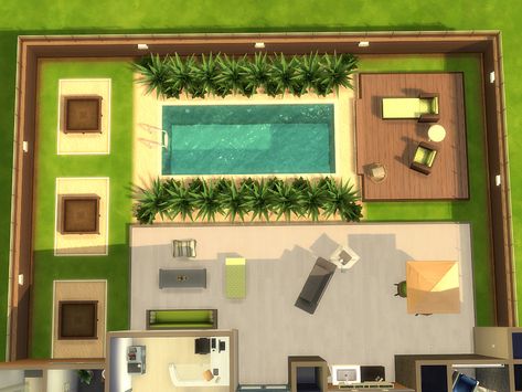 The Sims Resource - Palm Landing (2br/1.5ba) Sims 4 Outdoor Kitchen, Sims Pool, Rapunzel Tower, Brick Cottage, Poolside Lounge, Casas The Sims 4, Pot Lights, Pool Lounge, Ikea Home