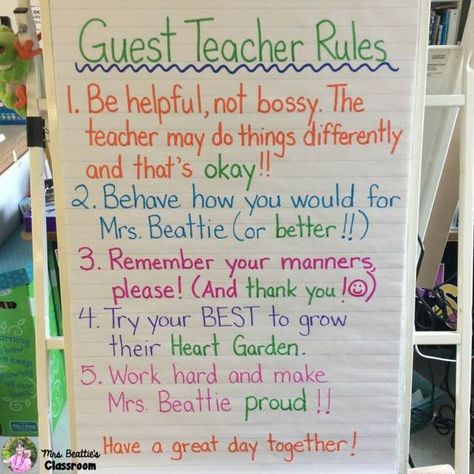 Guest Teacher, Substitute Teaching, Classroom Anchor Charts, Classroom Strategies, Math Anchor Charts, Jennifer Jones, Class Decor, Math Strategies, Substitute Teacher