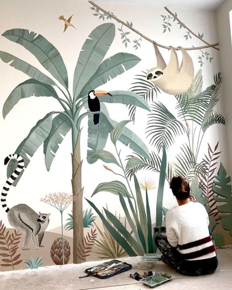 Beautiful Murals in Children’s Bedrooms – Fubiz Media Baby Nursery Murals, Childrens Bedroom Wallpaper, Nursery Wall Painting, Kids Room Murals, Kids Room Paint, Modern Kids Room, Room Wall Painting, Nursery Mural, Murals For Kids