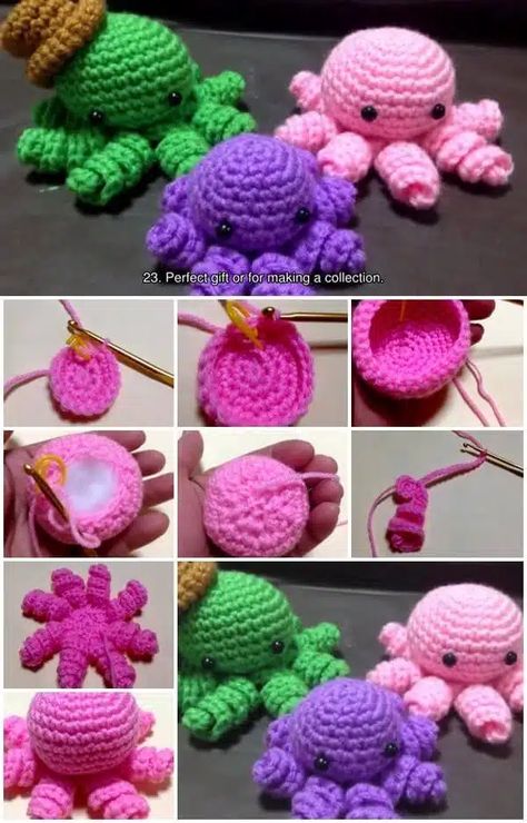 COMO HACER UN PULPO EN CROCHET Crocheted Ideas, Amigurumi Octopus, Crochet Cat Toys, Octopus Crochet Pattern, Mini Amigurumi, Sew Simple, Crochet Panda, Crochet Octopus, Pola Amigurumi