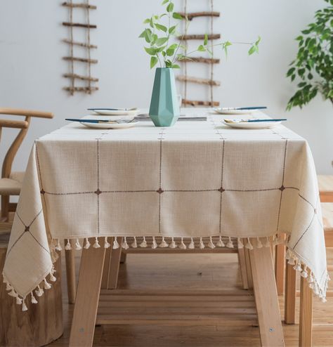 Ins Tassled Solid Color Square Dining Table Cushion Table Tablecloth Large Plaid Cotton And Linen Tablecloth Photo Prop Picnic|Tablecloths| - AliExpress Spring Tablecloths, Farmhouse Tablecloths, Cloth Table Covers, Rustic Tablecloths, Burlap Tablecloth, Plaid Tablecloth, Waterproof Tablecloth, Rectangle Tablecloth, Blue Tassel