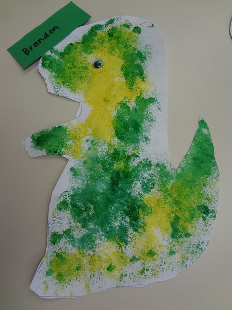 Sponge paint T-Rex dinosaur Dinosaur Sponge Painting, Sponge Paint, Sponge Painting, T Rex Dinosaur, Classroom Environment, Classroom Inspiration, Letter D, T Rex, Dinosaurs