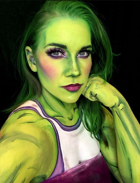 She-Hulk bodypaint/cosplay & beauty makeup. She Hulk Makeup, Hulk Makeup, She Hulk Cosplay, Hulk 3, Special Fx Makeup, Fx Makeup, Cosplay Makeup, Makeup Art, Body Painting