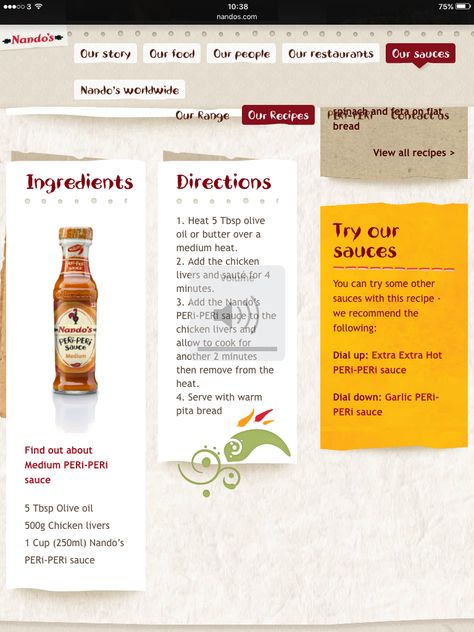 Nandos peri peri chicken livers. I love it when a restaurant share their recipes - after all we're still buying their product/sauce! Peri Peri Chicken Livers Nandos, Peri Peri Livers Recipe, Nandos Peri Peri Sauce Recipe, Nandos Chicken Livers Recipe, Nandos Sauces, Nandos Peri Peri Chicken Recipe, Nandos Recipes, Nandos Chicken Recipe, Peri Peri Chicken Livers