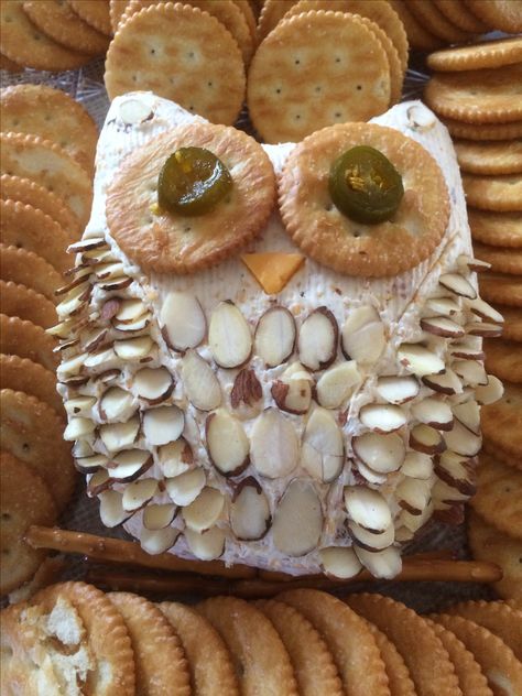 Owl Cheese Ball, Owl Charcuterie Board, Bee Shaped Cheese Ball, Owl Fruit Tray, Owl Themed Food, Family Thanksgiving, Cheese Ball, Camembert Cheese, Thanksgiving