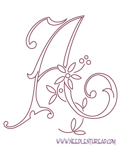 Free Hand Embroidery Pattern: Monogram, Letter A - may paint this in Alana's room instead of doing wooden letters or something... Embroidery Alphabet Letters Design, Free Printable Monogram, How To Embroider Letters, Monogramm Alphabet, Parchment Design, Monogram Printable, Pola Bordir, Alfabet Letters, Free Monogram