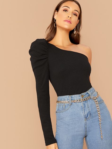 Top Shoulder Puff Sleeve, Rib Knit Top, Trendy Fashion Tops, Ribbed Knit Top, Puff Sleeve Top, Primavera Estate, Fashion Tops, Blouse Designs, Stylish Outfits