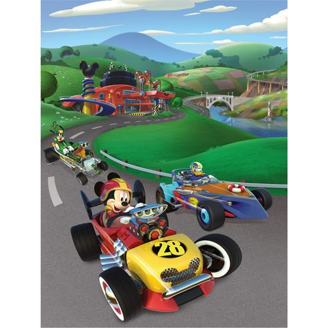 Mickey Roadster Racers Birthday, Graphic Mural, Mickey Roadster Racers, Mickey And The Roadster Racers, Disney Wall Decals, Nemo Birthday, Mickey Mouse Decorations, Disney Decals, Mickey Mouse Images