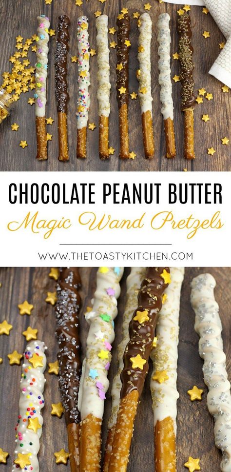 Chocolate Peanut Butter Magic Wand Pretzels by The Toasty Kitchen Pretzel Wands, Harry Potter Treats, Harry Potter Snacks, Fatty Foods, Peanut Butter Pretzel, Homemade Candy, Candy Recipe, Christmas Foods, Princess Fairy