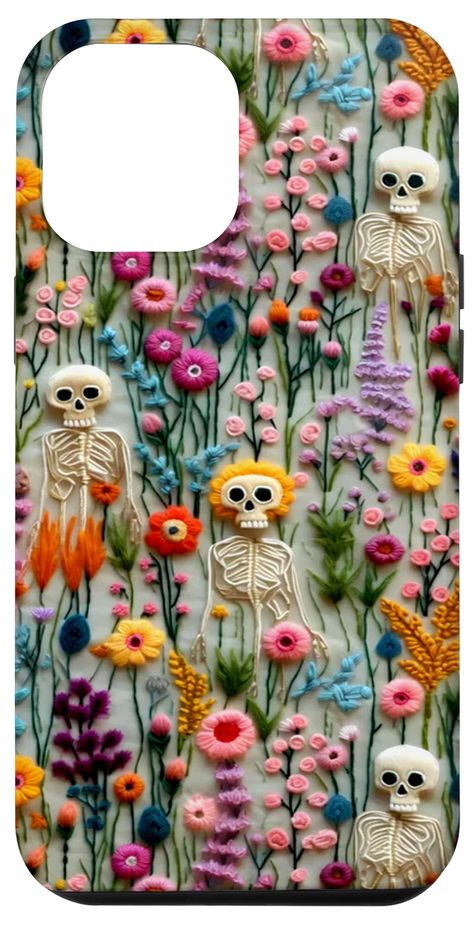 PRICES MAY VARY. Retro Skull in Flowers Bloom - Vintage Skeletons Embroidered Floral Charm Flower Filed - Halloween Cottagecore Skull Skeleton Bone Colorful Embroidery Two-part protective case made from a premium scratch-resistant polycarbonate shell and shock absorbent TPU liner protects against drops Printed in the USA Easy installation Boho Skeleton, Halloween Cottagecore, Floral Halloween, Charm Phone, Skulls And Roses, Floral Skull, Fabric Yarn, Flowers Bloom, Flower Skull